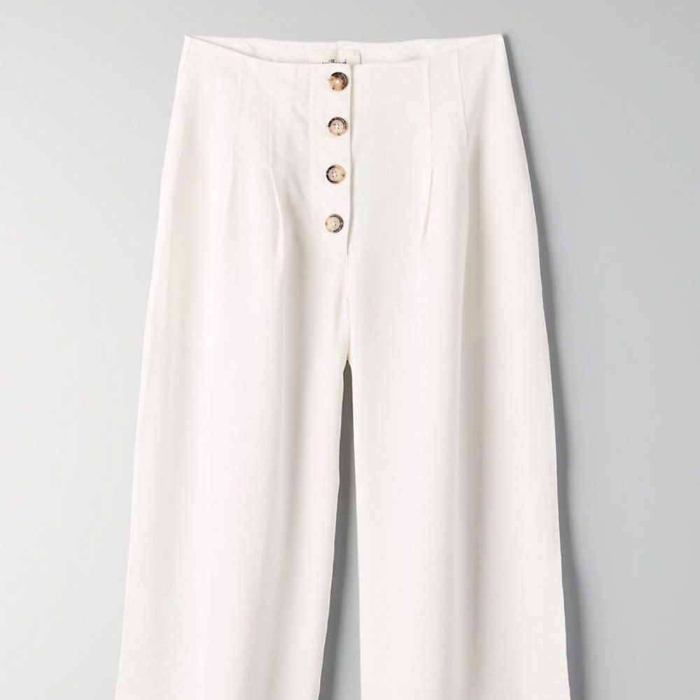 Aritzia Aenor Linen Wide Leg Button-Front Pants in White